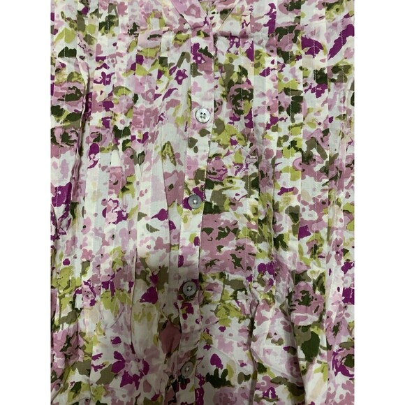 Roaman's 100% Cotton Floral Pintuck Cottage Core Button Front Tunic Blouse 32W - Picture 3 of 7